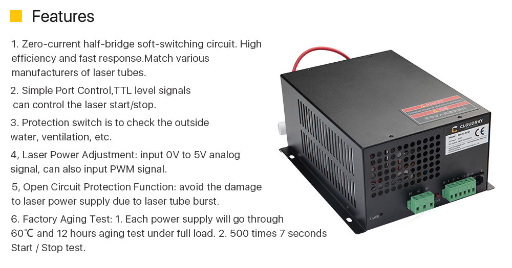 60W CO2 MYJG Series Power Supply (Black Shell) MYJG-60W 110/220V