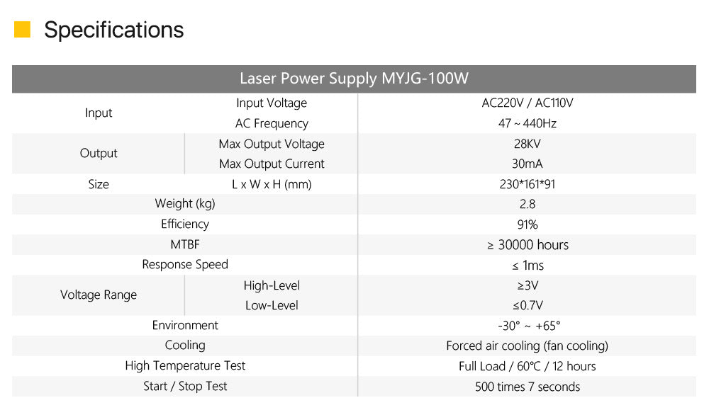 100W CO2 Laser Power Supply MYJG-100W LCD