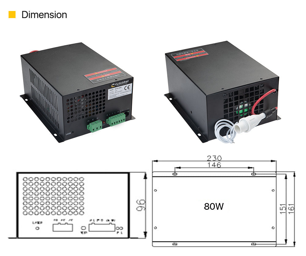 80W CO2 MYJG Series Power Supply (Black Shell ) MYJG-80W 110/220V