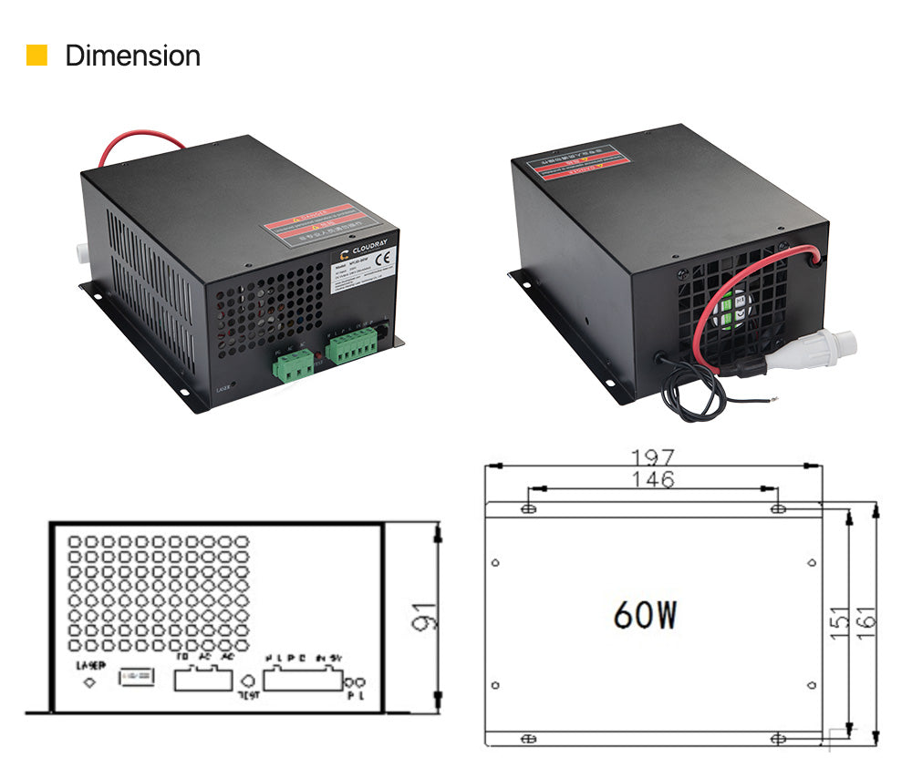 60W CO2 MYJG Series Power Supply (Black Shell) MYJG-60W 110/220V