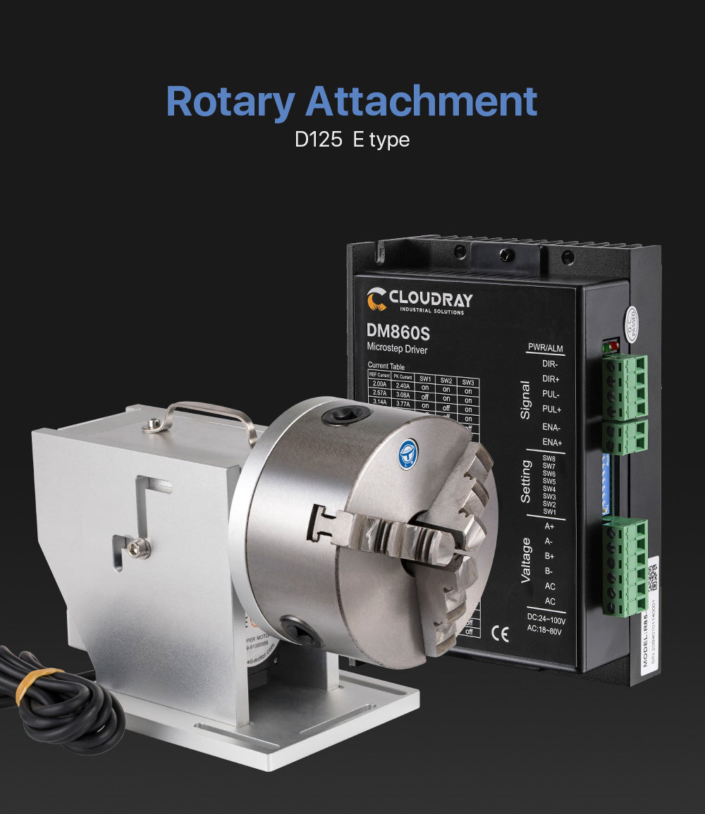 Rotary Attachment Diameter 125mm with Nema34 Motor DM860S Driver for Fiber Marking Machine