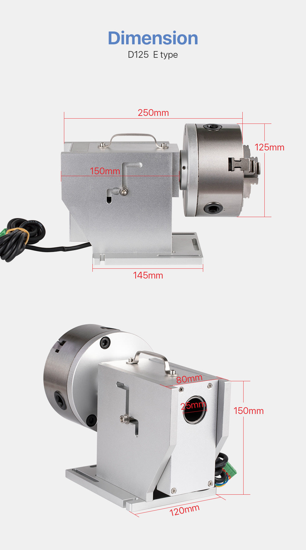 Rotary Attachment Diameter 125mm with Nema34 Motor DM860S Driver for Fiber Marking Machine