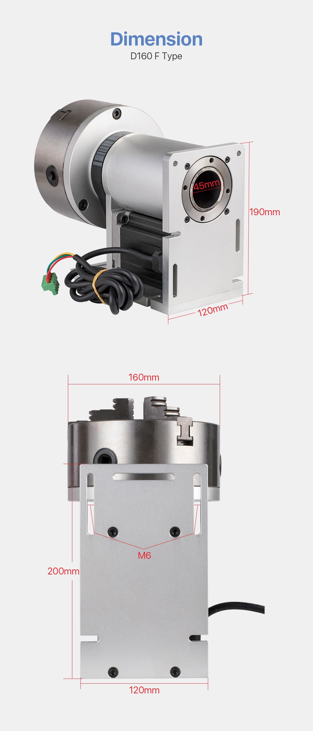 Rotary Attachment Diameter160mm Nema34 Motor and Driver for Cuboid Objects Circular Fiber Marking Machine